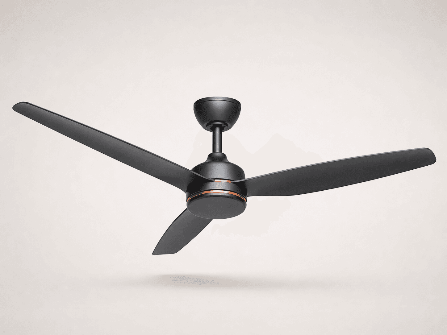 Illustrative modern three-blade ceiling fan